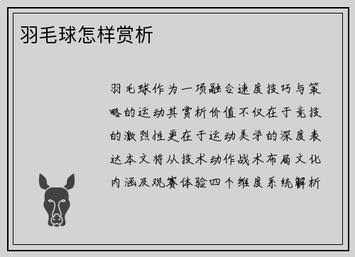 羽毛球怎样赏析